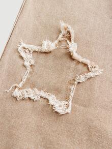 Girlism Calça jeans feminina de corte reto e folgado com estampa de estrelas desfiadas, rosa. - Caqui - Ver 4