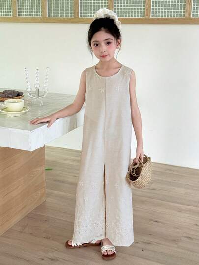 Dazy Kids Tween Girl Floral Embroidery Decor Casual Everyday Vacation Jumpsuit