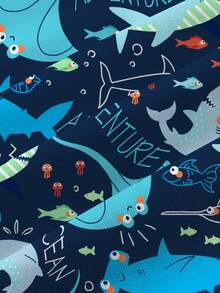 Poshira V-Neck Short Sleeve Casual Minimalist Scrub Uniform Top With Shark All-Over Print - Multicolor - View 3