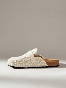 Solecia Zapatos de mujer tipo mule planos y sin cordones, con brillo y chispa, innovadores y cómodos, versátiles, adecuados para uso al aire libre, compras o ir al trabajo - Beis - Ver 6