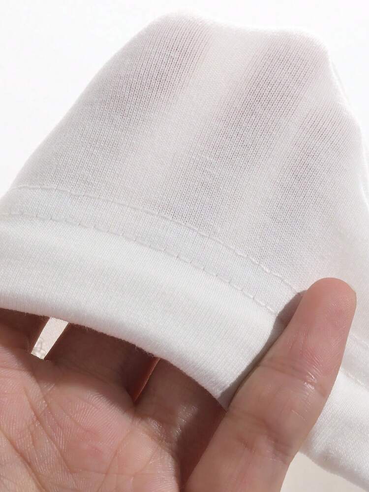 Solid Drop Shoulder Drawstring Hem Tee Preppy Tops