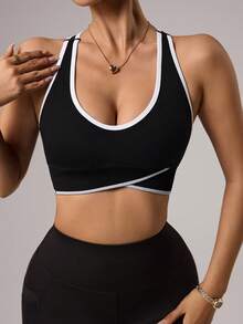 Seamluxe SHEIN Sport حمالة صدر رياضية للنساء بتصميم ظهر مفتوح للاستخدام اليومي والياقة البدنية - الأسود - مشاهدة 4