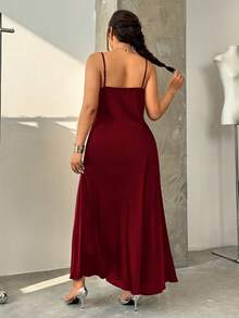 GalTyme Wine Red Plus Size Women's Elegant Cowl Neck Party Dress,,Date, Commute, Party,Fall /Autumn/Winter/Summer,Christmas,New Year,Thanksgiving,Party,Wedding,Beach,Graduati,Chic,Elegant,Casual,Going Out,Date,Appointment,Commute,Shining,Valentine's Day,Elegant ,Vacation,Casual,Y2k,Sexy - Burgundy - View 6