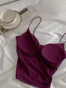 DAZY Women's Minimalist Twist Knot Camisole Top With Built-In Padded Bra - Purple - View 4