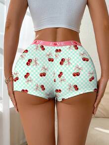 PetitDoll 1 pezzo Slip a vita alta a quadri con fiocco a forma di ciliegia per ragazze giovani - Menta Verde - Visualizzare 2