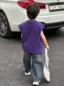 SHEIN Little Byeori 男童舒适字母拼接休闲背心，适合户外活动、学校、居家休闲和专业运动。 - 藏蓝色 - 查看 2