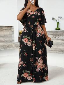 EMERY ROSE Bộ jumpsuit ống rộng tay bồng in hoa thanh lịch dành cho nữ cỡ lớn, kiểu dáng nghỉ dưỡng. - Nhiều màu - Xem 4