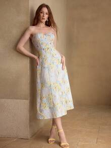 MOTF PREMIUM WOMEN'S RHINESTONE EMBELLISHED PRINTED SLEEVELESS A-LINE MIDI DRESS, SPRING/SUMMER - Multicolor - View 6