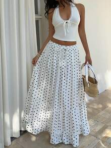 Sunnyshic 女士优雅休闲百搭时尚度假波点印花低腰长裙，春夏款 - 彩色 - 查看 4