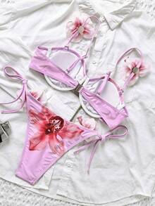 Swim SXY 两件套印花可调节肩带抹胸上衣和装饰泳裤性感泳衣套装 - 彩色 - 查看 7