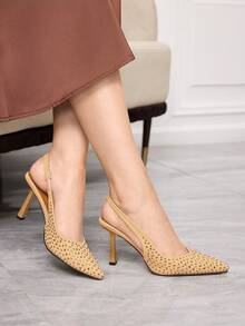 Sleekvia Women's Fashionable Elegant Pointed High Heel Pump Shoes With Rhinestone Design Spring Shoes Spring Break Easter Prom Heels For Christmas - Gold - View 4