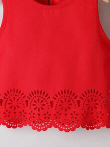 SHEIN 年轻女孩无袖圆领镂空蕾丝边休闲背心 - 紅色 - 查看 4