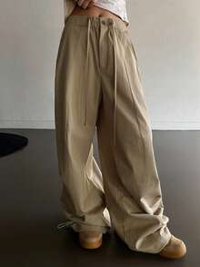 Livesso 女士抽绳腰带纯棉户外裤 - 米色 - 查看 3