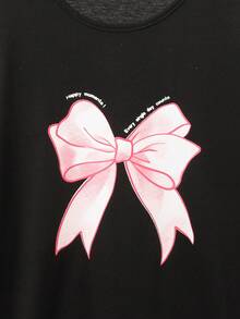 SHEIN 少女休闲蝴蝶印花拼接荷叶边格子印花睡袍连衣裙，黑色，春夏款 - 黑色 - 查看 4