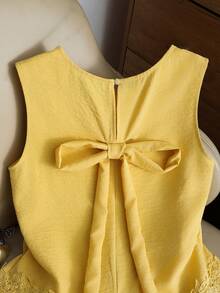 GlowEve Women Back Bow Lace Stitching Sleeveless Blouse, Summer, Leisure, Holiday - Yellow - View 3