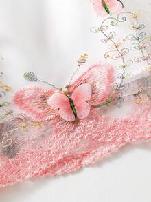 SHEIN 少女甜美优雅粉色刺绣3D蝴蝶网纱A字公主迷你裙，百搭休闲、假日及可爱造型 - 粉色 - 查看 5