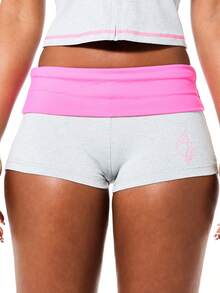 BABYPHAT Shorts con cintura plegable y estampado de texto con cinta rosa en la cintura - Gris Claro - Ver 1