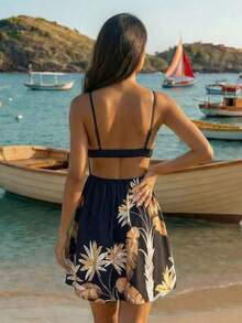 CAJUNI Chic Vacation Golden Foliage Short Dress - Black - View 2