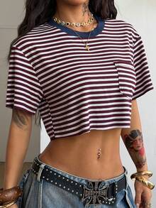 Coolane Áo thun ngắn cổ tròn cổ điển Y2K thời trang dạo phố mùa xuân hè dành cho nữ - Màu be - Xem 2