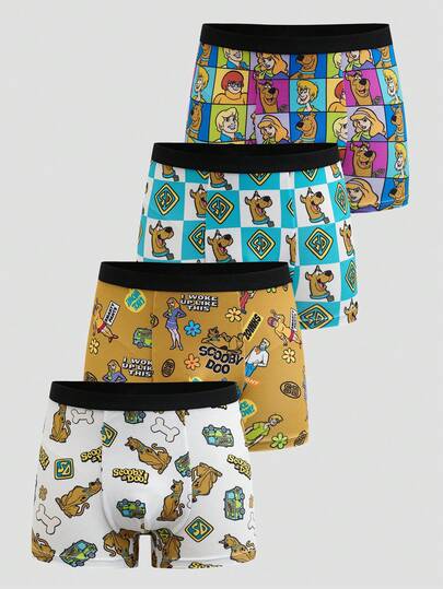 SCOOBY-DOO X SHEIN 4pcs/Pack Tween Boys' Cartoon Pattern Cute & Comfortable Boxer Briefs