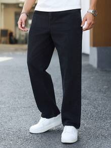 Manfinity Homme 男士纯色休闲牛仔裤 - 黑色 - 查看 7