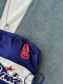 Teen Girl Casual College Print Drawstring Tie-Front Cropped Camisole Top - Multicolor - View 3