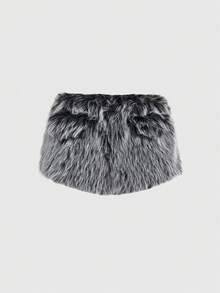 Grunge Punk Quần short cạp thấp giả lông thú thời thượng Y2K - Xám - Xem 2