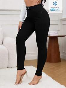 SHEIN SXY Women's Casual Pocket Skinny Jeans - Black - View 12