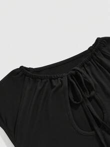 ROMWE Avant 前卫休闲时尚镂空圆领女式T恤 - 黑色 - 查看 3