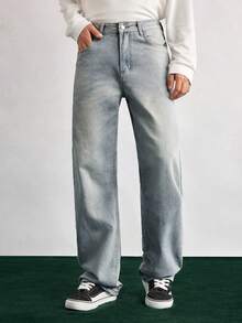 Open Phase 宽松无弹力直筒水洗棉质牛仔裤，百搭阔腿水洗牛仔裤，情侣直筒宽松水洗牛仔裤，Y2K风格休闲裤，带纽扣和拉链，适合所有季节，春夏宽松版型，男士夏季度假装，复古美式，男女皆宜，宽松版型夏季服装——适合日常穿着和夏季度假装。 - 淺藍色 - 查看 6