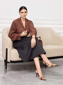 Sleekvia Giày cao gót mũi nhọn thời trang, thanh lịch dành cho nữ, trang trí kim loại, thích hợp đi làm. - Màu Khaki - Xem 6