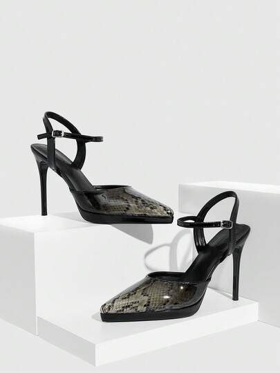 CUCCOO SZL Women Shoes Pointed Thin High Heel Heightening Water Table Snake Pattern Gradual Change Color Ankle Strap Simple Rear Lift Strap Women Slingback Shoes Fashion Party Banquet Simple Fashion Sexy Women High Heel Shoes Women's Shoes