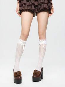 ROMWE Kawaii 女士性感派对及工作场合穿着的厚底粗跟高跟鞋，时尚春秋季鞋款，饰有水钻和蕾丝蝴蝶装饰，闭趾高跟玛丽珍鞋。 - 棕色 - 查看 3