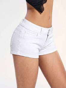 Jeanoix Street Style Low Waist Denim Shorts - White - View 4