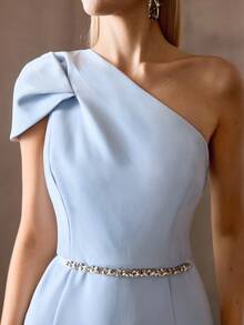 MOTF Soiréza WOMEN'S ELEGANT ASYMMETRIC SHOULDER MERMAID HEM LONG DRESS - Blue - View 3