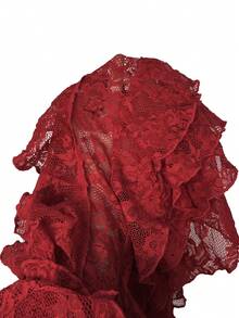SHEIN BAE Women's Green Spaghetti Strap Spaghetti Strap Backless Ruffle Trim 3D Floral Lace Dress, Elegant Resort Dress, Summer Dress - Red - View 7