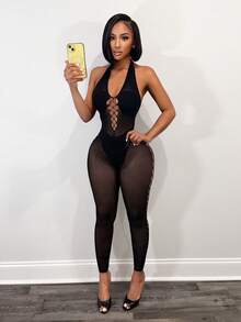 BamGleam Women's Sexy Backless Hollow Out Jumpsuit, Beach Vacation Style - Black - View 4