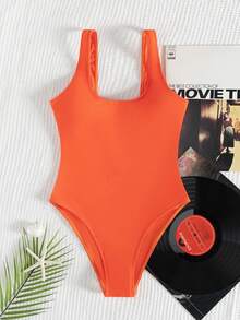 Swim SXY 2025 Women Solid Color Fashionable Backless One-Piece Swimsuit - Orange - View 4