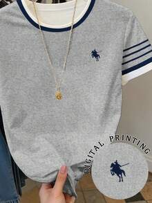 Resyla 女士休闲印花圆领短袖T恤 - 灰色 - 查看 4