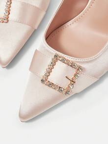 CUCCOO HITCHD Women's Pointed Toe Rhinestone Buckle Design Everyday Versatile Fashion High Heels Valentine's Day Elegant Shoes - Rose Gold - View 11