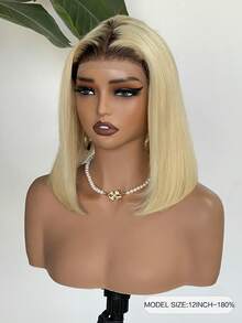 Ombre Blonde Short Human Hair Wigs Bob 4/613 Straight Bob 13x4x1 Transparent Lace Front Human Hair Wig 180% Density Brazilian Skin Melt Lace T Part Wigs Human Hair