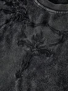 PAVTROS 男士街头风流行做旧十字刺绣水洗黑色T恤，适合户外音乐节、休闲外出、送给男友/老公的礼物、周年纪念日纯棉上衣，男士纯棉上衣，男士T恤，做旧T恤，男装 - 黑色 - 查看 3