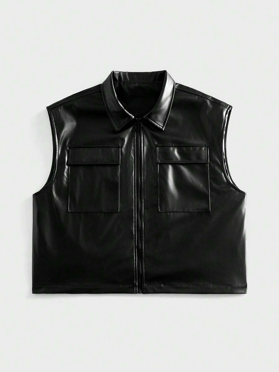 EASEVO Áo khoác nam cỡ lớn mùa hè kiểu dáng đường phố có khóa kéo và túi nắp - màu đen - Xem 1