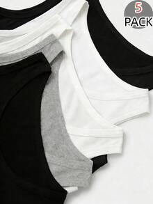 5-Pack Boys' Comfortable Casual Solid Color Sleeveless Crew Neck Undershirt Vest, Basic Essential, Suitable For All Seasons, Minimalist Design For Easy Matching, Stretchy Knit Fabric, Machine Washable Boys Sleeveless Tops - Multicolor - View 8