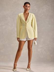 RueChic Chaqueta de blazer de ajuste holgado de color amarillo claro para mujer - Amarillo claro - Ver 6