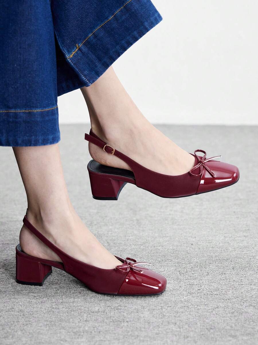 CUCCOO BIZCHIC Women's Classic Black Heel Strap Flat Shoes, Fashion For Christmas Valentine's Day Spring Shoes - Bockendi Red - View 1