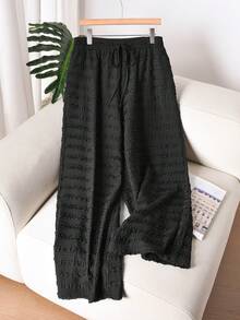 CosyJoli Plus Size Casual Knit Snowflake Print Straight Leg Pocket Pants - Black - View 3