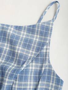 Sweetra Elegant Plaid Pleated Waist Mini Dress - Blue - View 4