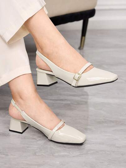 Sleekvia 新款方头粗跟无后跟绑带舒适防滑时尚百搭女式高跟鞋，春秋季