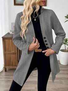 EMERY ROSE Women's Casual Vacation Stand Collar Fitted Jacket - Light Grey - View 7